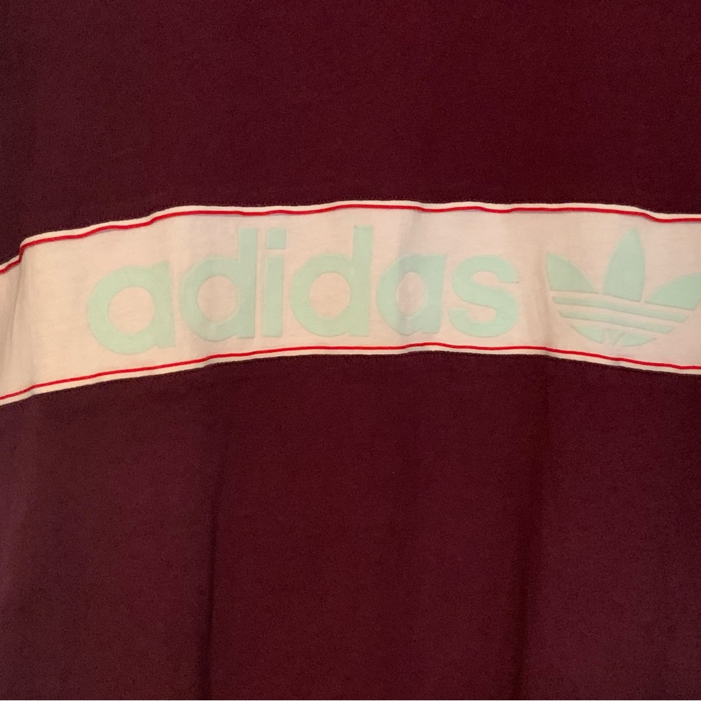 *VINTAGE* 1986- Mens size Large, burgundy, white w/teal ADIDAS. Short sleeves. - Picture 2 of 6